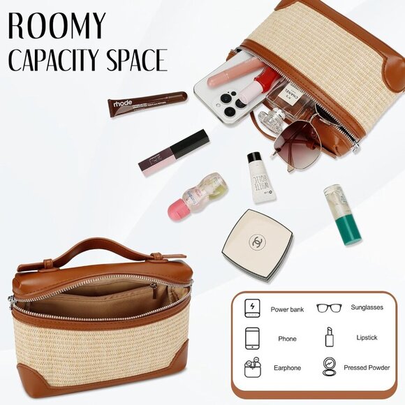 Brown Eco-Friendly Raffia Crossbody Bag & Clutch, Spacious Summer Shoulder Handb - Picture 7 of 7